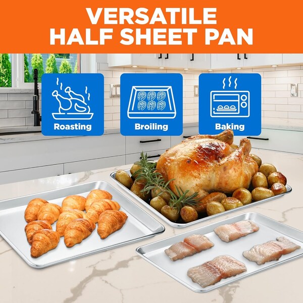 Emporio Kitchen Baking Pan Set, Small, Medium, and Large Aluminum Cookie Sheet Pan, 9x13, 10.5x15, 13x18 - EMPKSST133X