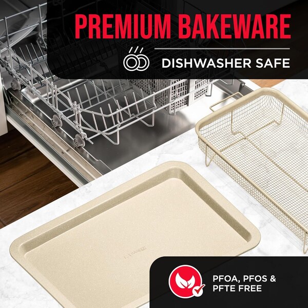 Bakken-Swiss 2-Piece Crisper Tray, White Marble Non-Stick, Basket Design for Crispy Chips and Bacon - BAKCRIPWH