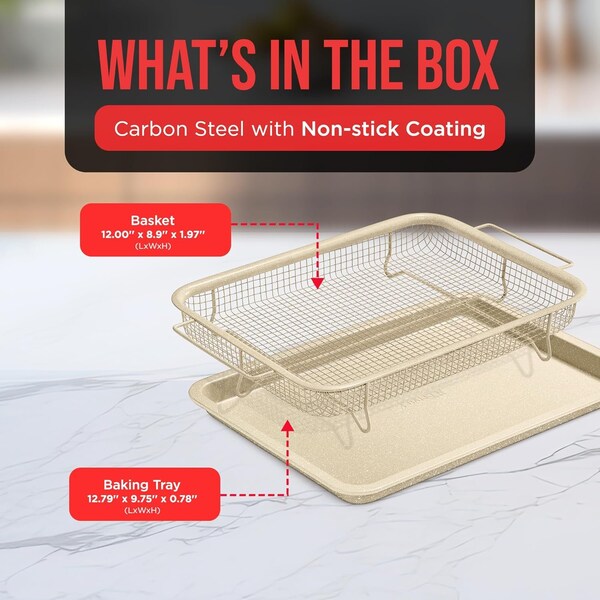 Bakken-Swiss 2-Piece Crisper Tray, White Marble Non-Stick, Basket Design for Crispy Chips and Bacon - BAKCRIPWH