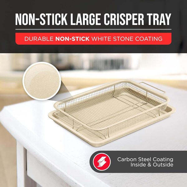 Bakken-Swiss 2-Piece Crisper Tray, White Marble Non-Stick, Basket Design for Crispy Chips and Bacon - BAKCRIPWH