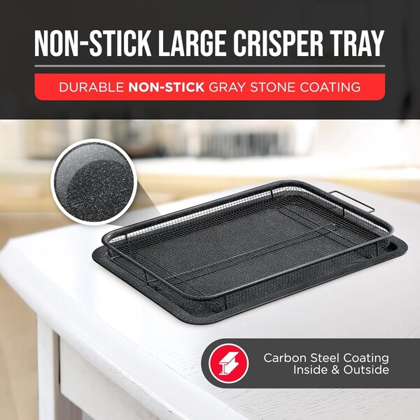 Bakken-Swiss 2-Piece Crisper Tray, Gray Marble, Non-Stick, XL 19inx13in, for Crispy Food and Bacon - BAKCRIPL16