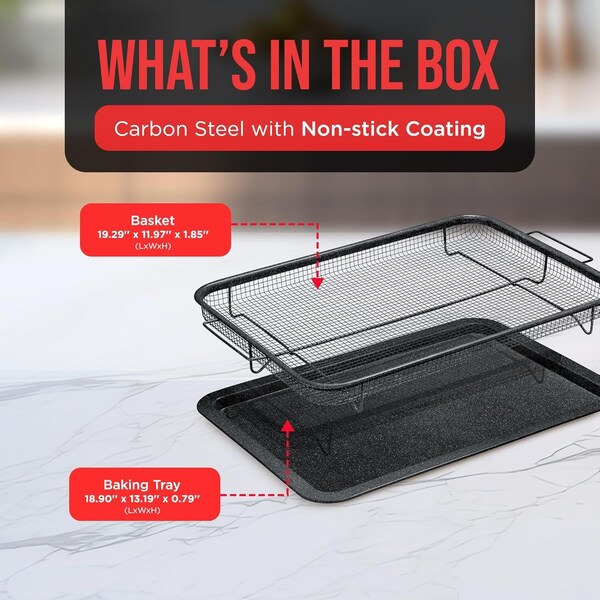 Bakken-Swiss 2-Piece Crisper Tray, Gray Marble, Non-Stick, XL 19inx13in, for Crispy Food and Bacon - BAKCRIPL16