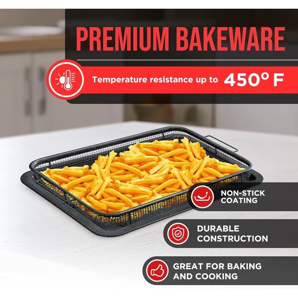 Bakken-Swiss 2-Piece Crisper Tray, Gray Marble, Non-Stick, XL 19inx13in, for Crispy Food and Bacon - BAKCRIPL16