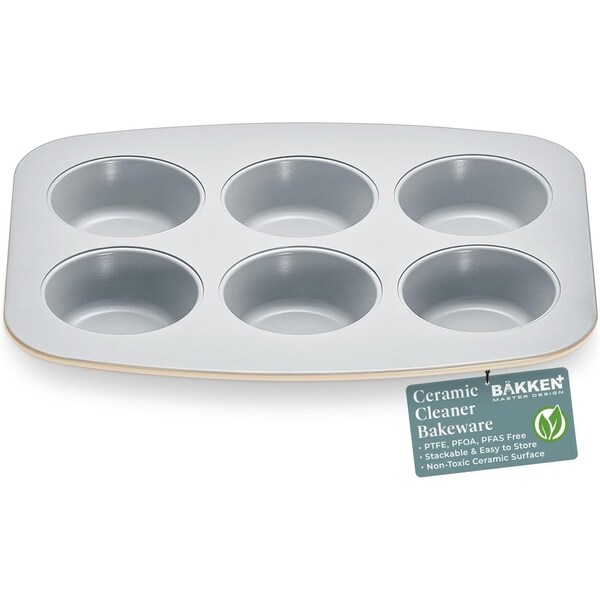 Bakken-Swiss 6-Cup Cake/Muffin Pan Set, Blue, Teal, Marble, Golden, Cream, Aluminized Steel, Non-Toxic, Heavy - SBKCRSTBKGLDMUF