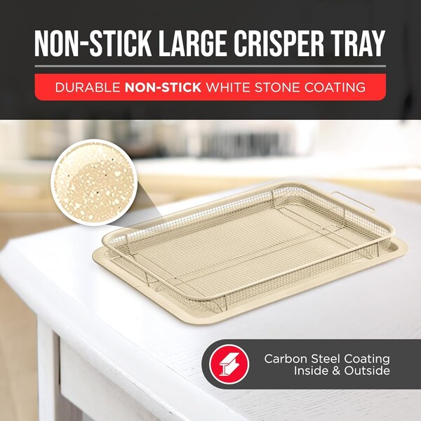Bakken-Swiss 2-Piece Crisper Tray, White Marble, Non-Stick, XL 19inx13in, for Crispy Food and Bacon - BAKCRIPL88