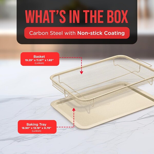 Bakken-Swiss 2-Piece Crisper Tray, White Marble, Non-Stick, XL 19inx13in, for Crispy Food and Bacon - BAKCRIPL88