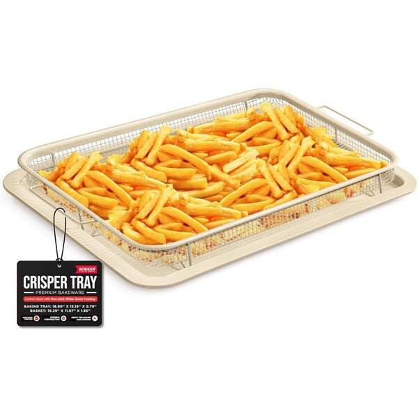 Bakken-Swiss 2-Piece Crisper Tray, White Marble, Non-Stick, XL 19inx13in, for Crispy Food and Bacon - BAKCRIPL88