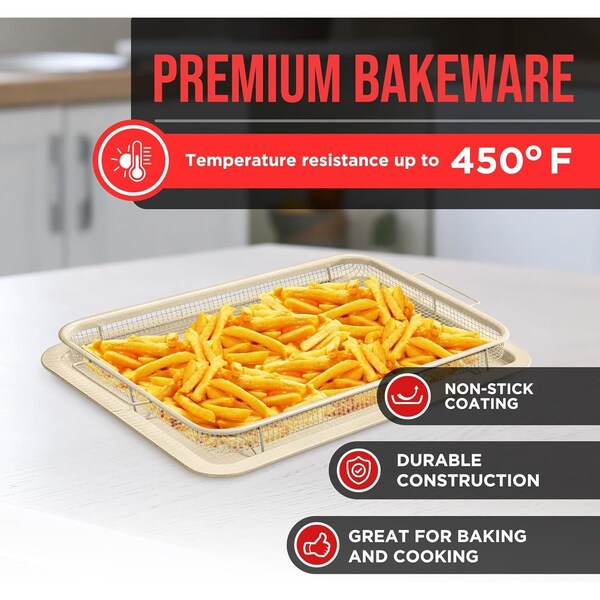 Bakken-Swiss 2-Piece Crisper Tray, White Marble, Non-Stick, XL 19inx13in, for Crispy Food and Bacon - BAKCRIPL88