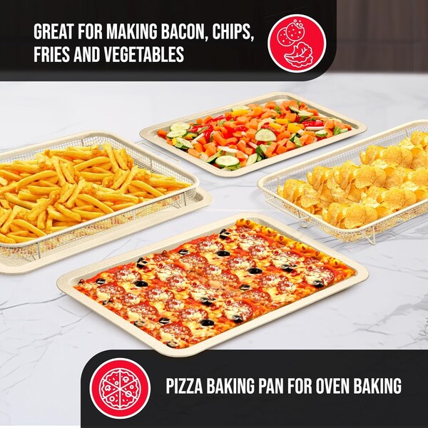 Bakken-Swiss 2-Piece Crisper Tray, White Marble, Non-Stick, XL 19inx13in, for Crispy Food and Bacon - BAKCRIPL88