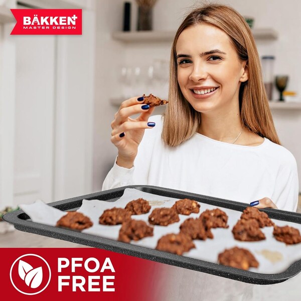 Bakken- Swiss BAKKEN Kitchen Nonstick Cookie Sheet, 13.18in. x 8.66in., PFOA-Free, Oven Safe, 450 DegF, Gray Marble - BAKBK1XG57