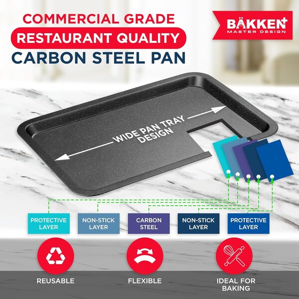 Bakken- Swiss BAKKEN Kitchen Nonstick Cookie Sheet, 13.18in. x 8.66in., PFOA-Free, Oven Safe, 450 DegF, Gray Marble - BAKBK1XG57