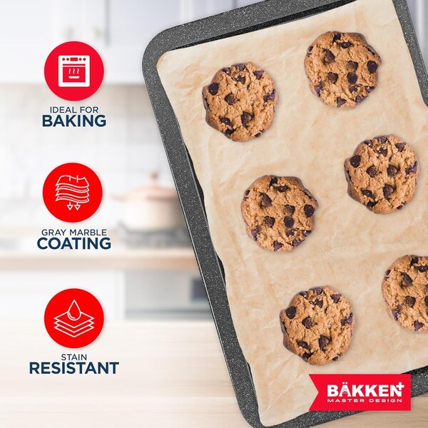 Bakken- Swiss BAKKEN Kitchen Nonstick Cookie Sheet, 13.18in. x 8.66in., PFOA-Free, Oven Safe, 450 DegF, Gray Marble - BAKBK1XG57