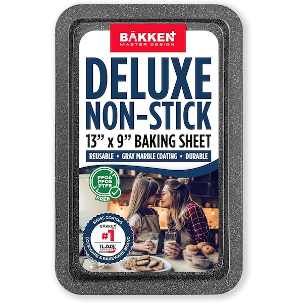 Bakken- Swiss BAKKEN Kitchen Nonstick Cookie Sheet, 13.18in. x 8.66in., PFOA-Free, Oven Safe, 450 DegF, Gray Marble - BAKBK1XG57