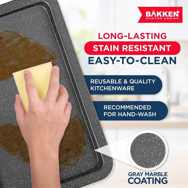 Bakken- Swiss BAKKEN Kitchen Nonstick Cookie Sheet, 13.18in. x 8.66in., PFOA-Free, Oven Safe, 450 DegF, Gray Marble - BAKBK1XG57