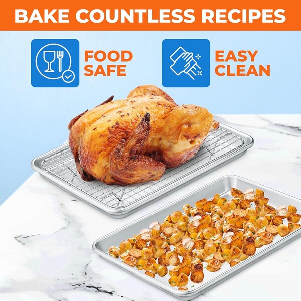 Emporio Kitchen Baking Pan Set, 13in. x 18in. Aluminum Baking Pan with Stainless Steel Cooling Rack Set - EMPKSST13
