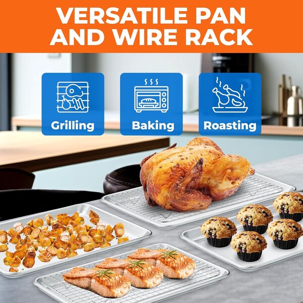 Emporio Kitchen Baking Pan Set, 13in. x 18in. Aluminum Baking Pan with Stainless Steel Cooling Rack Set - EMPKSST13