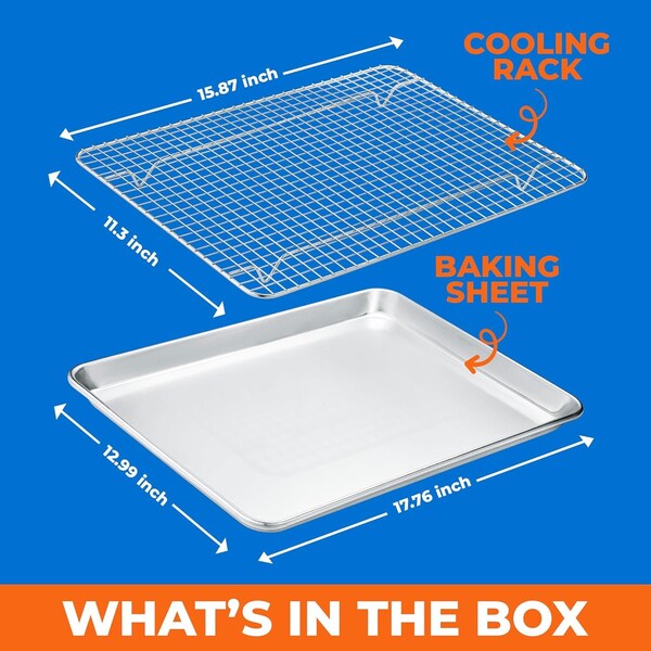 Emporio Kitchen Baking Pan Set, 13in. x 18in. Aluminum Baking Pan with Stainless Steel Cooling Rack Set - EMPKSST13