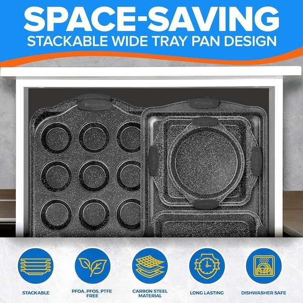 Emporio Kitchen Baking Pan Set, Oven Safe Tray, Up To 450 Deg F, Gray, 8PK - EMPKSTON80