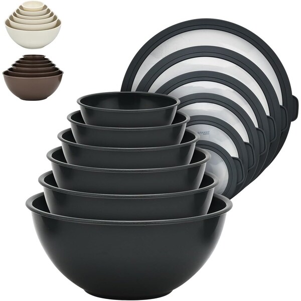 Bakkenmaster Bakken Master 12 Piece Plastic Nesting Bowls with Lids, Mixing Bowls Set includes 6 Prep Bowls - BKMX12GRY33