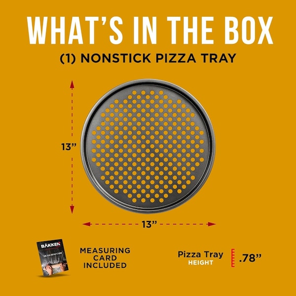 Bakkenmaster 13-Inch Non-Stick Pizza Pan with Holes, Carbon Steel, Perforated for Crisping, PFOA-Free - BAKPIZ19W