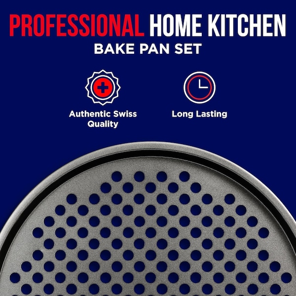 Bakkenmaster 13-Inch Non-Stick Pizza Pan with Holes, Carbon Steel, Perforated for Crisping, PFOA-Free - BAKPIZ19W