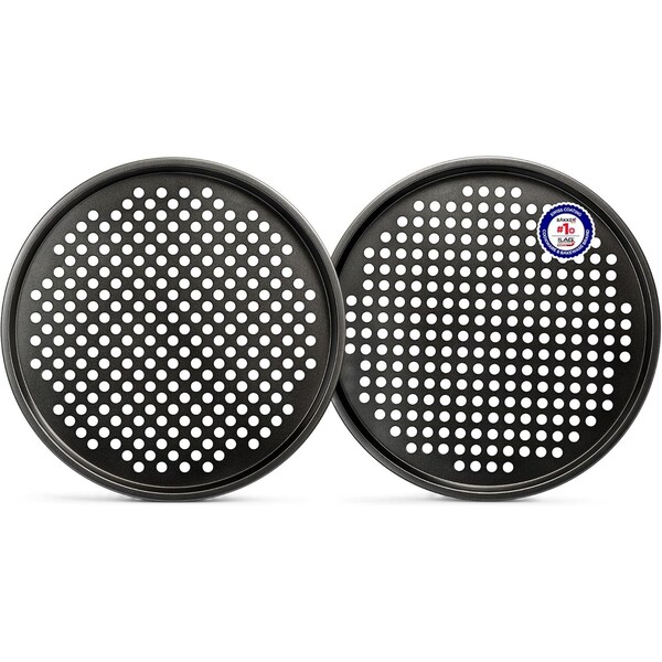 Bakkenmaster Bakken 13-Inch Non-Stick Pizza Pan with Holes, Perforated Carbon Steel, PFOA-Free, 2PK - BAKPIZ28W