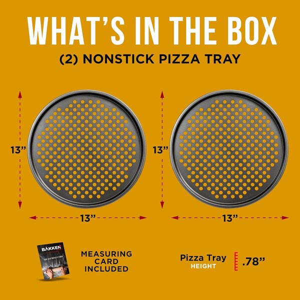 Bakkenmaster Bakken 13-Inch Non-Stick Pizza Pan with Holes, Perforated Carbon Steel, PFOA-Free, 2PK - BAKPIZ28W