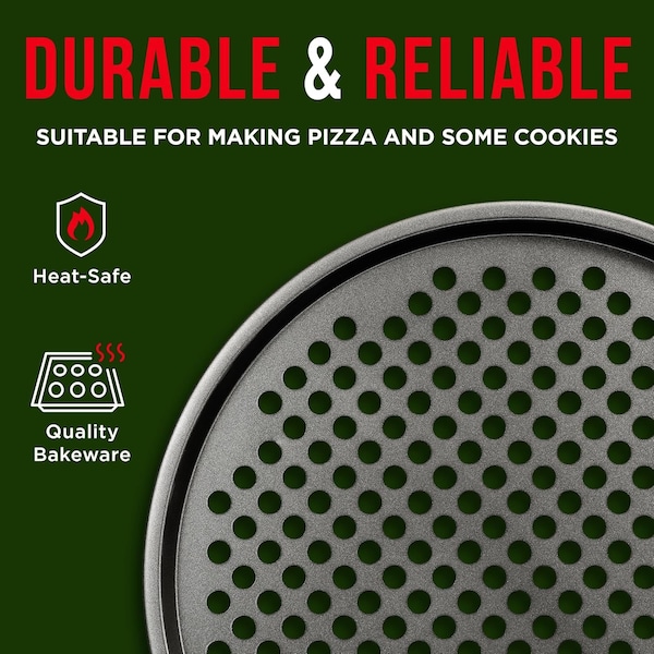 Bakkenmaster Bakken 13-Inch Non-Stick Pizza Pan with Holes, Perforated Carbon Steel, PFOA-Free, 2PK - BAKPIZ28W
