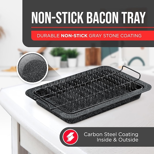 Bakken-Swiss Bacon Tray 2-Piece Set, Marble Coating, Durable Non-Stick Black Stone Tray with Carbon Steel Rack - BKBACN44