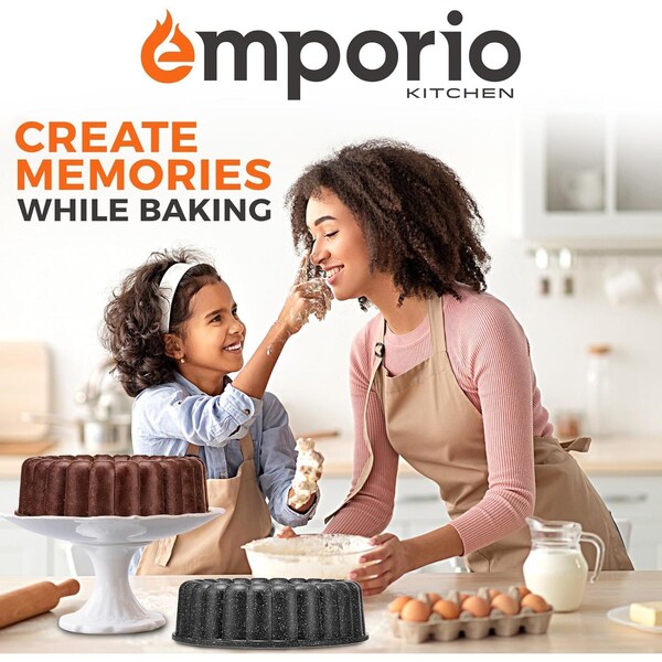 Emporio Kitchen Baking Pan Two-Layered Nonstick Gray Marble Coating Al. Fluted Cake Pans Oven Safe Up To 450 DegF - EMPKBTP152