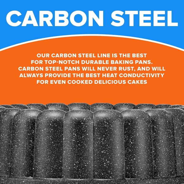 Emporio Kitchen Baking Pan Two-Layered Nonstick Gray Marble Coating Al. Fluted Cake Pans Oven Safe Up To 450 DegF - EMPKBTP152