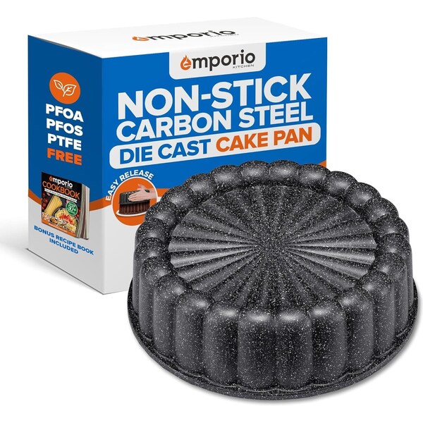 Emporio Kitchen Baking Pan Two-Layered Nonstick Gray Marble Coating Al. Fluted Cake Pans Oven Safe Up To 450 DegF - EMPKBTP152