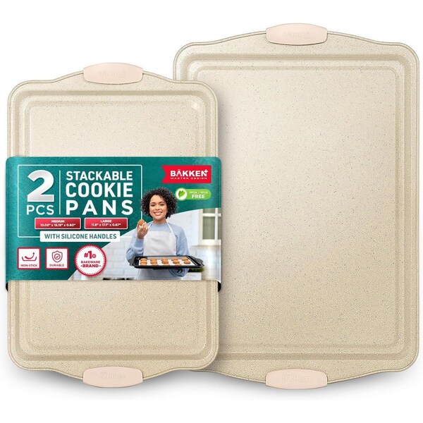 Bakken- Swiss BAKKEN 2-Piece Nonstick Cookie Sheet Set, Medium and Large, Carbon Steel, Oven Safe, 450 DegF - BKB22WHT2