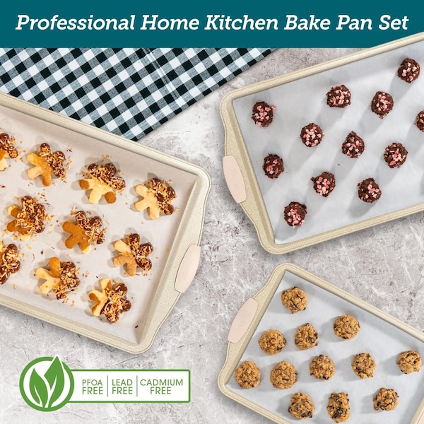Bakken- Swiss BAKKEN 2-Piece Nonstick Cookie Sheet Set, Medium and Large, Carbon Steel, Oven Safe, 450 DegF - BKB22WHT2