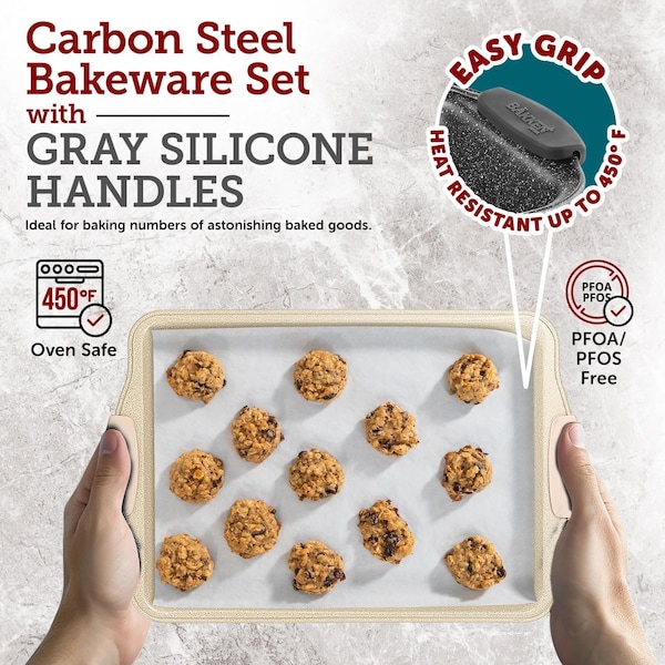 Bakken- Swiss BAKKEN 2-Piece Nonstick Cookie Sheet Set, Medium and Large, Carbon Steel, Oven Safe, 450 DegF - BKB22WHT2