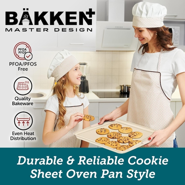 Bakken- Swiss BAKKEN 2-Piece Nonstick Cookie Sheet Set, Medium and Large, Carbon Steel, Oven Safe, 450 DegF - BKB22WHT2