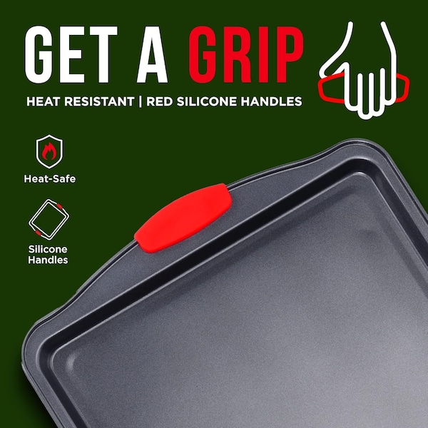 Bakkenmaster BAKKEN 3-Piece Cookie Sheets Set, Nonstick Carbon Steel, Silicone Handles, Non-Toxic, Black - BKB3SPS3