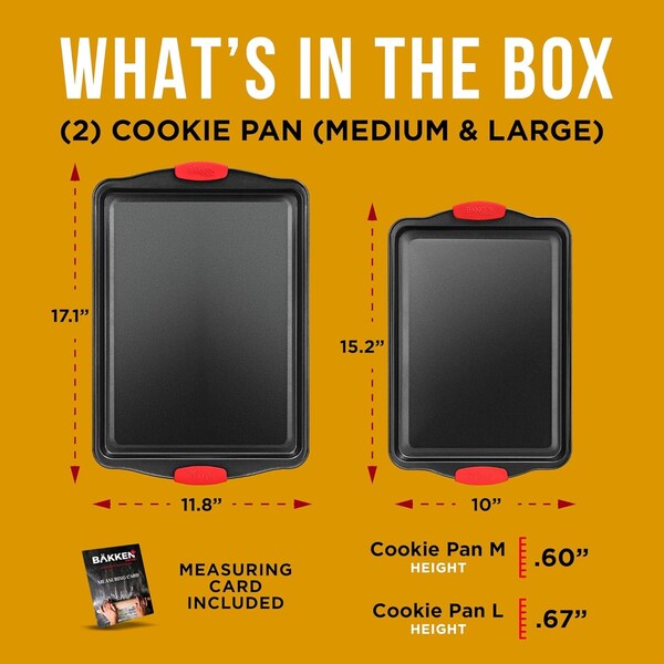 Bakkenmaster 2-Piece Nonstick Bakeware Set, Carbon Steel, Small and Medium Pans, PFOA-Free, Red Silicone Handles - BKB22MLG