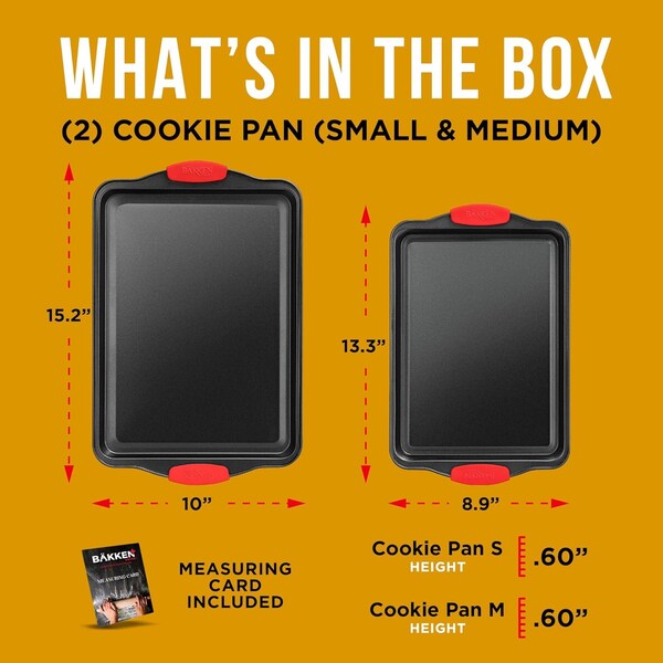 Bakken-Swiss 2-Piece Nonstick Bakeware Set, Carbon Steel Baking Sheets, PFOA-Free, w/ Red Silicone Handles - BKB11SMD