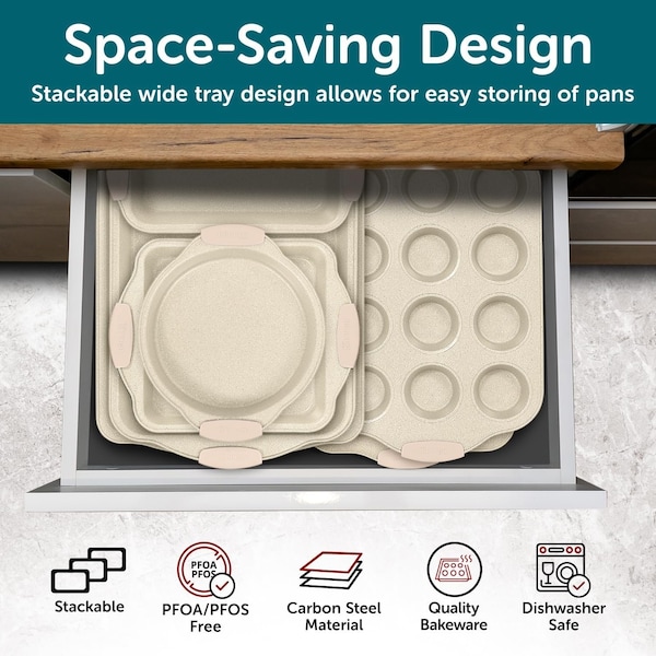Bakken-Swiss BAKKENMASTER 18-Piece Nonstick Carbon Steel Bakeware Set, w/ White Silicone Handles and Accessories - BKBSMARWHT18