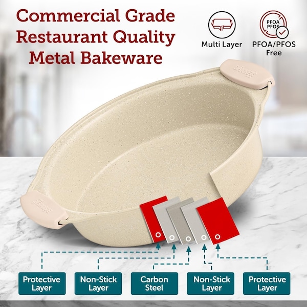 Bakken-Swiss BAKKENMASTER 18-Piece Nonstick Carbon Steel Bakeware Set, w/ White Silicone Handles and Accessories - BKBSMARWHT18