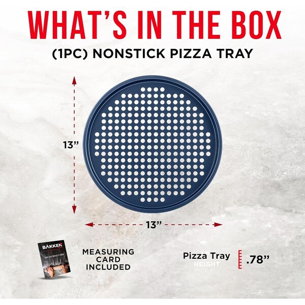Bakken- Swiss BAKKEN Pizza Pan, Round Perforated, Nonstick Marble Coating, Dishwasher Safe, Blue - BAKPIZRB1