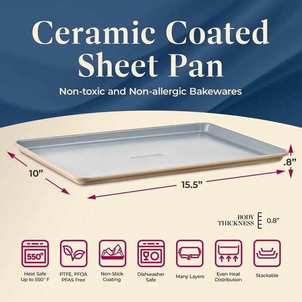 Bakken-Swiss Premium Sheet Pan Set, Blue, Teal, Marble, Golden, Cream, Aluminized Steel, Non-Toxic - SBKCRSTBKGLDSHT