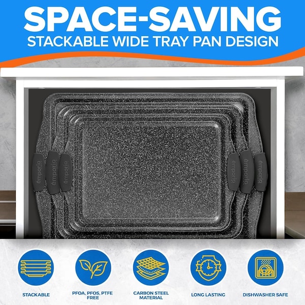 Emporio Kitchen Baking Pan Set, Oven Safe Tray, Up To 450 Deg F, Gray, 3PK - EMPKSTON30