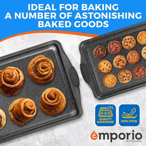 Emporio Kitchen Baking Pan Set, Oven Safe Tray, Up To 450 Deg F, Gray, 3PK - EMPKSTON30