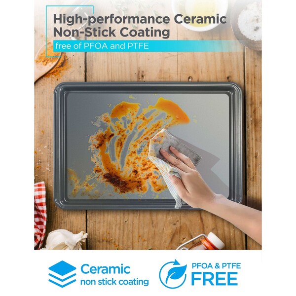 Black & Decker 3-Piece Carbon Steel Baking Sheet Set, Includes 13'', 15'', 17'' Cookie Sheets for Baking,  - BDK402B