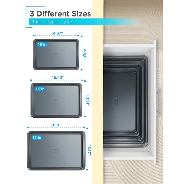 Black & Decker 3-Piece Carbon Steel Baking Sheet Set, Includes 13'', 15'', 17'' Cookie Sheets for Baking,  - BDK402B