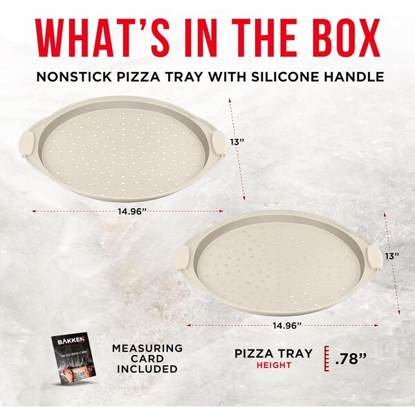Bakken- Swiss BAKKEN Pizza Pan, Round Perforated, Nonstick Marble Coating, Dishwasher Safe, White, 2PK - BAKPIZWHT26