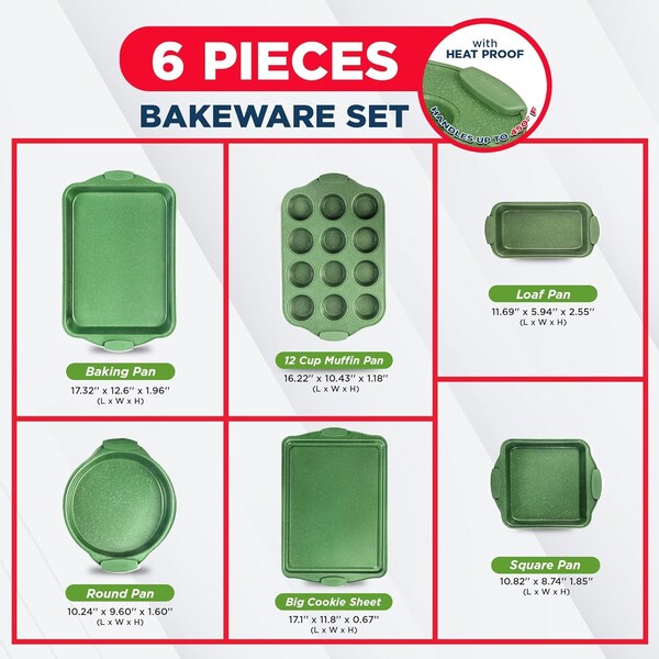 Bakkenamster BAKKEN Kitchen Baking Pan Set, Oven Safe, Up To 450 Deg F, 6PK - BKBSMARRED6