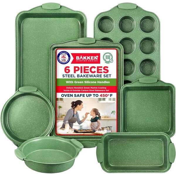 Bakkenamster BAKKEN Kitchen Baking Pan Set, Oven Safe, Up To 450 Deg F, 6PK - BKBSMARRED6